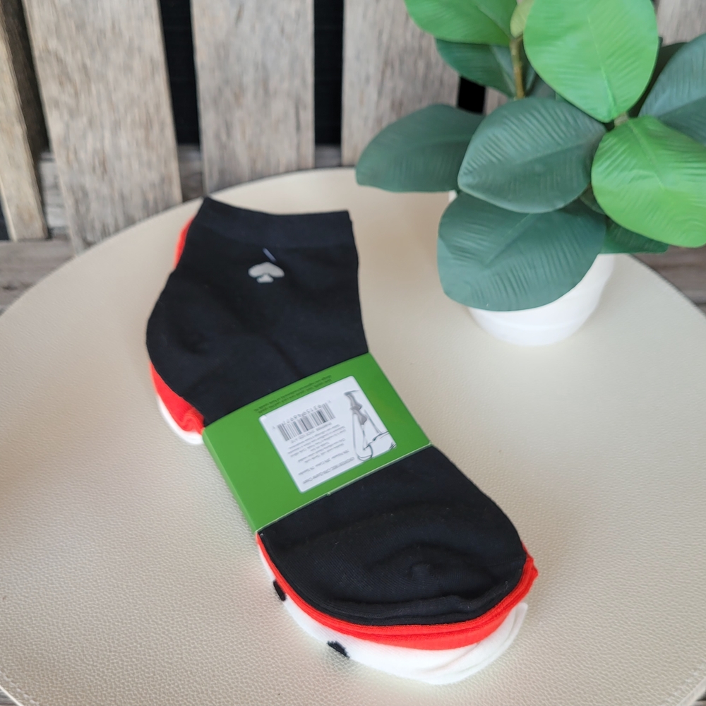 Kate Spade Ladybug White Crew Socks, Solid Red & Black 3 pair - Picture 4 of 10